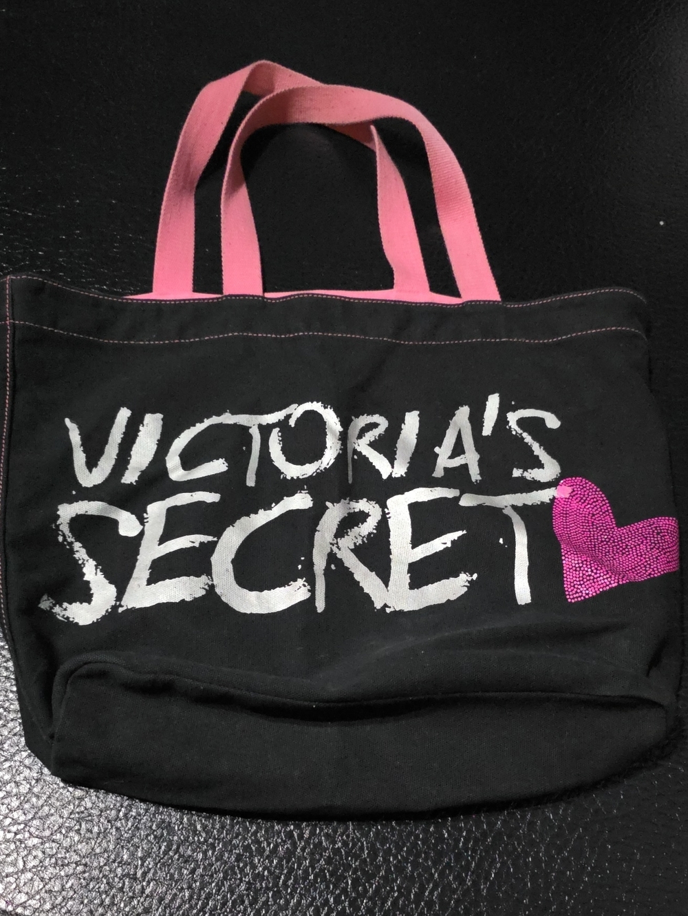 Victoria's Secret Black Tote with Pink Handles and Heart Accent